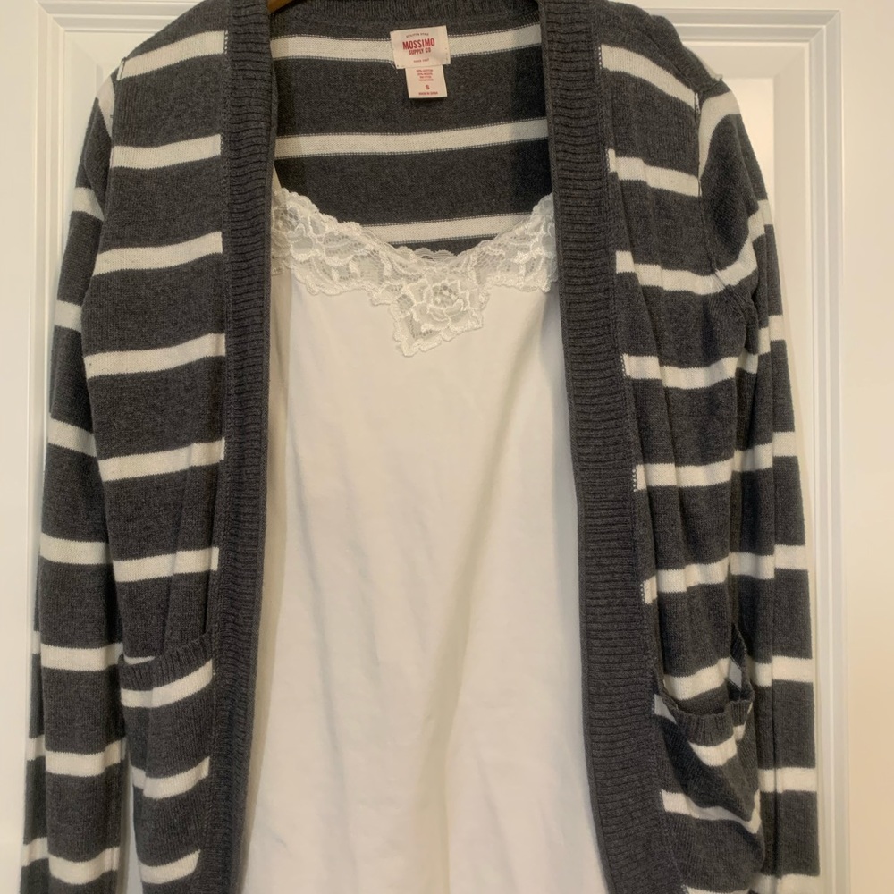 Charcoal & White Striped Cardigan - Picture 2 of 6